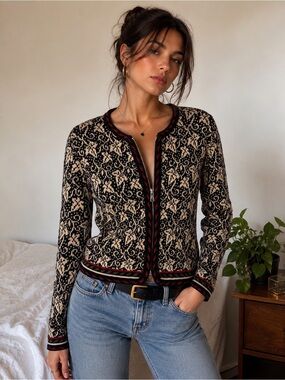 Vintage Nordic Fair Isle Zip Front Sweater